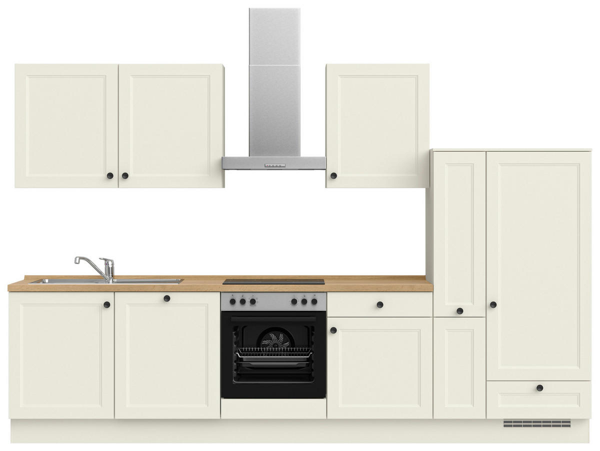 KÜCHENBLOCK Cascada 330 cm  in Weiß, Eichefarben  - Eichefarben/Schwarz, MODERN, Holzwerkstoff/Metall (330cm) - Nobilia
