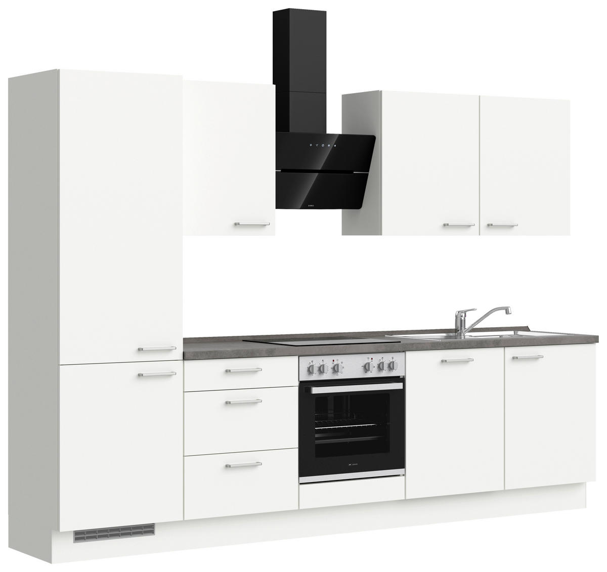 KÜCHENBLOCK 300 cm   in Weiß, Schieferfarben  - Schieferfarben/Edelstahlfarben, MODERN, Holzwerkstoff/Metall (300cm) - Nobilia