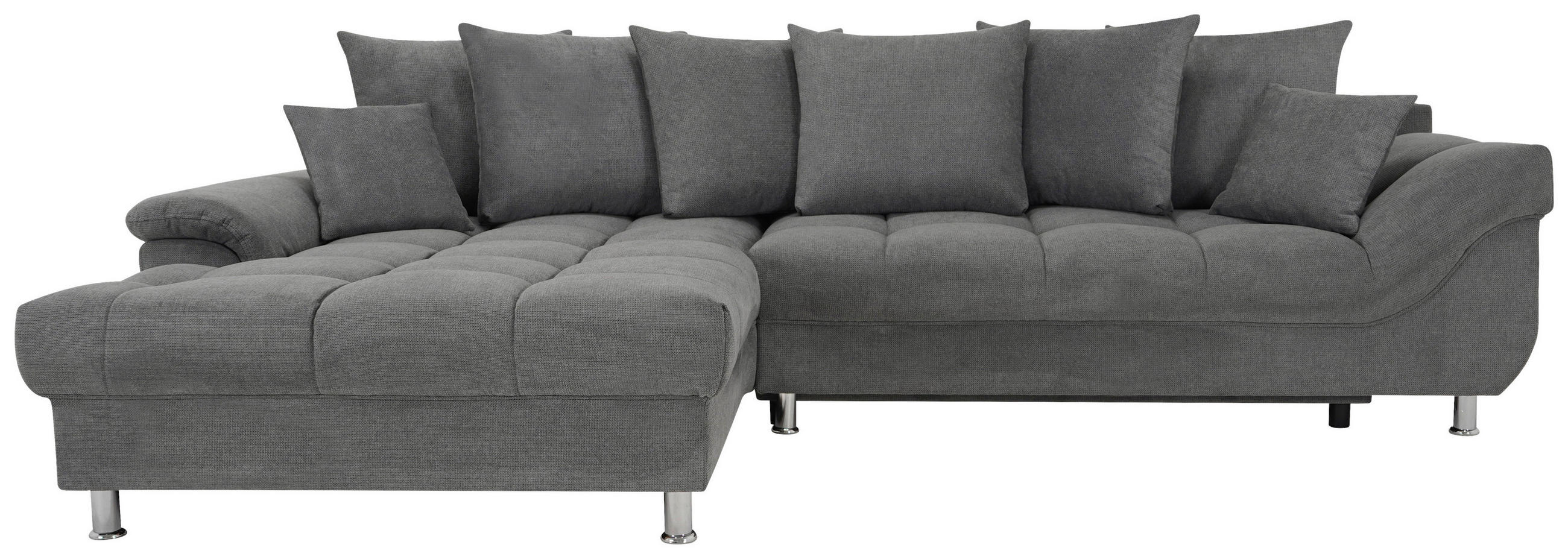 ECKSOFA Grau Flachgewebe, Mikrofaser  - Chromfarben/Grau, Design, Kunststoff/Textil (198/312cm) - Livetastic