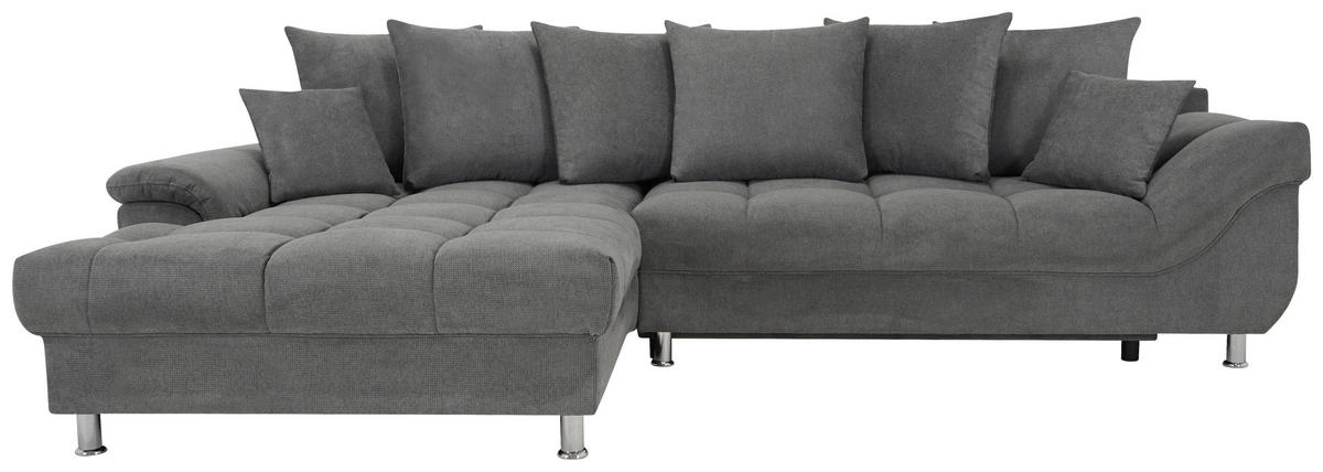 ECKSOFA Grau Flachgewebe, Mikrofaser  - Chromfarben/Grau, Design, Kunststoff/Textil (198/312cm) - Livetastic