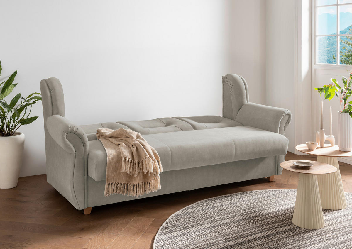 3-SITZER-SOFA Mikrofaser Silberfarben  - Wildeiche/Silberfarben, Konventionell, Holz/Textil (220/98/90cm) - Livetastic