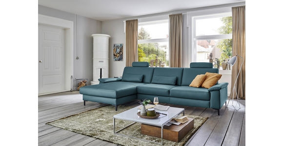 ECKSOFA in Echtleder Blau  - Blau/Schwarz, Design, Leder/Metall (176/334cm) - Dieter Knoll