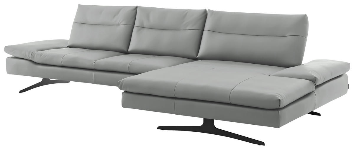 ECKSOFA in Echtleder Grau  - Schwarz/Grau, Modern, Leder/Metall (342/158cm) - Chilliano