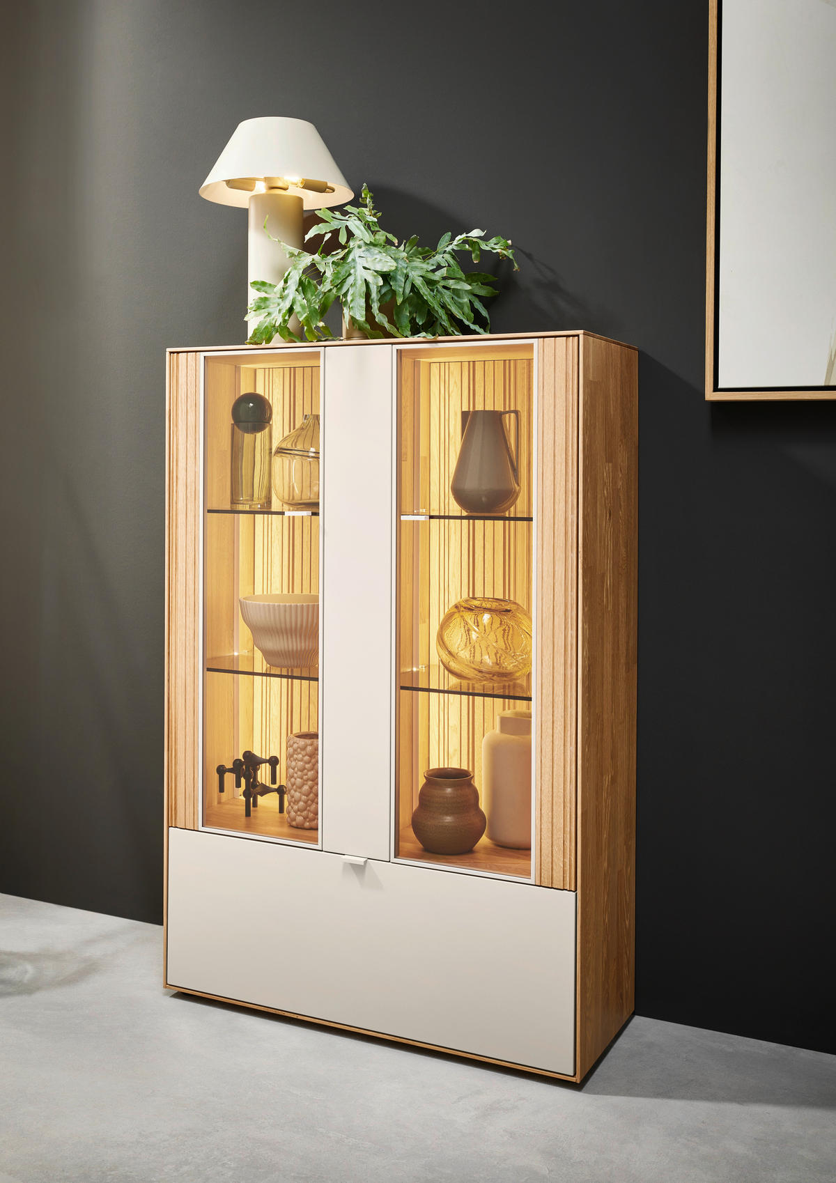 HIGHBOARD Kaschmir, Wildeiche  91,9/138,3/37,1 cm  - Kaschmir/Wildeiche, Design, Glas/Holz (91,9/138,3/37,1cm) - Dieter Knoll