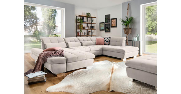 WOHNLANDSCHAFT  in Mikrofaser Ecru  - Chromfarben/Ecru, Design, Kunststoff/Textil (204/350/211cm) - Xora