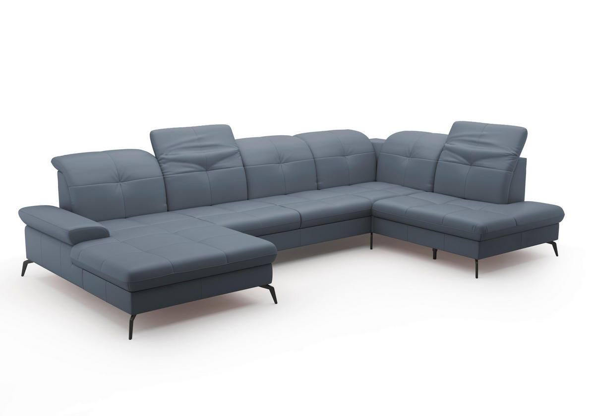 WOHNLANDSCHAFT Graublau Kombination Echtleder/Stoff Vliesstoff  - Graublau/Schwarz, KONVENTIONELL, Leder/Textil (185/357/231cm) - Sit & More