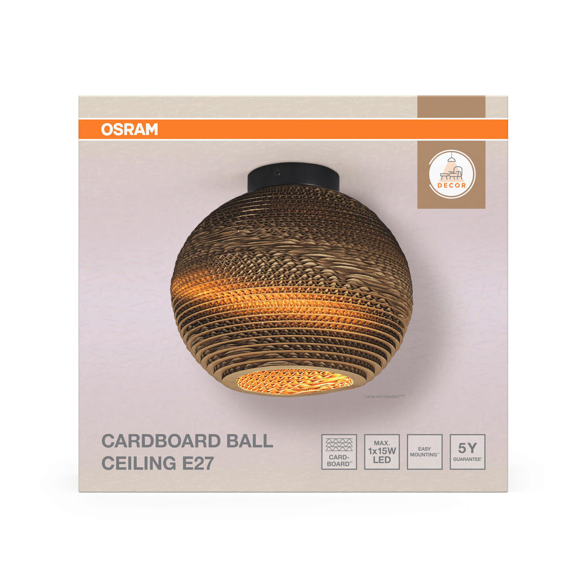 DECKENLEUCHTE  26/23 cm    - Braun, Natur, Karton/Metall (26/23cm) - Osram