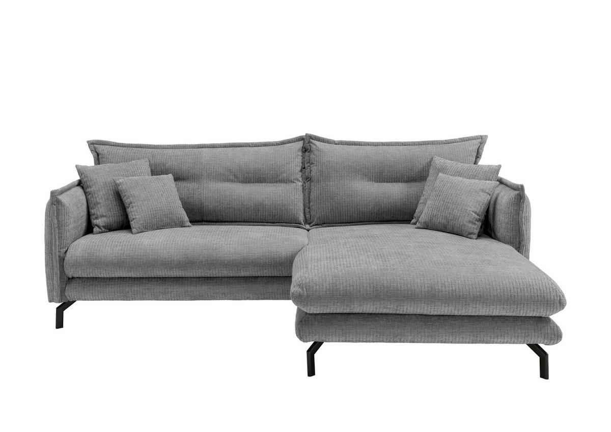 ECKSOFA in Velours Grau  - Schwarz/Grau, Design, Textil/Metall (255/180cm) - Livetastic
