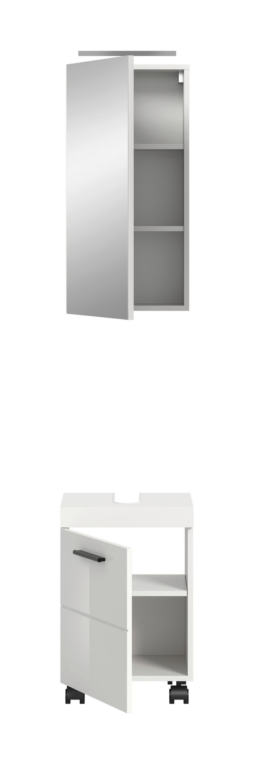 BADEZIMMER 2-teilig  in 40 cm  - Weiß Hochglanz/Schwarz, Trend, Glas/Holzwerkstoff (40cm) - MID.YOU