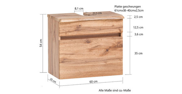 WASCHBECKENUNTERSCHRANK 61/55/40 cm  - Eiche Wotan/Silberfarben, Natur, Holzwerkstoff/Kunststoff (61/55/40cm) - Xora
