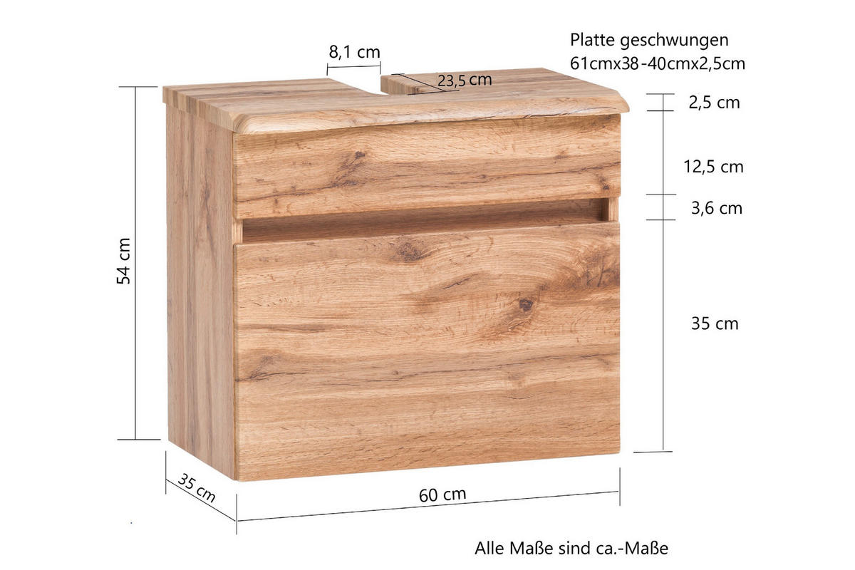 WASCHBECKENUNTERSCHRANK 61/55/40 cm  - Eiche Wotan/Silberfarben, Natur, Holzwerkstoff/Kunststoff (61/55/40cm) - Xora