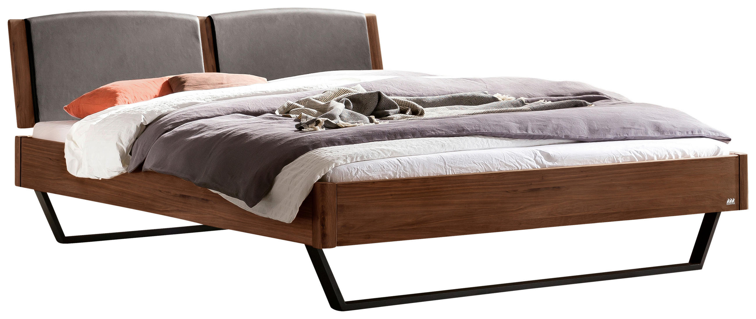 BETT 140/200 cm  in Nussbaumfarben  - Dunkelgrau/Anthrazit, Design, Holz/Metall (140/200cm) - Hasena