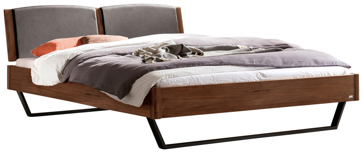 BETT 140/200 cm  in Nussbaumfarben  - Dunkelgrau/Anthrazit, MODERN, Holz/Textil (140/200cm) - Hasena