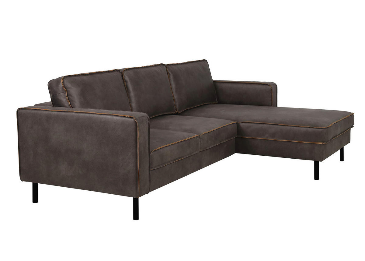 ECKSOFA WATKINS Dunkelgrau Echtleder Lederlook, Mikrofaser  - Dunkelgrau/Schwarz, MODERN, Leder/Textil (232/161cm) - Trendmanufaktur