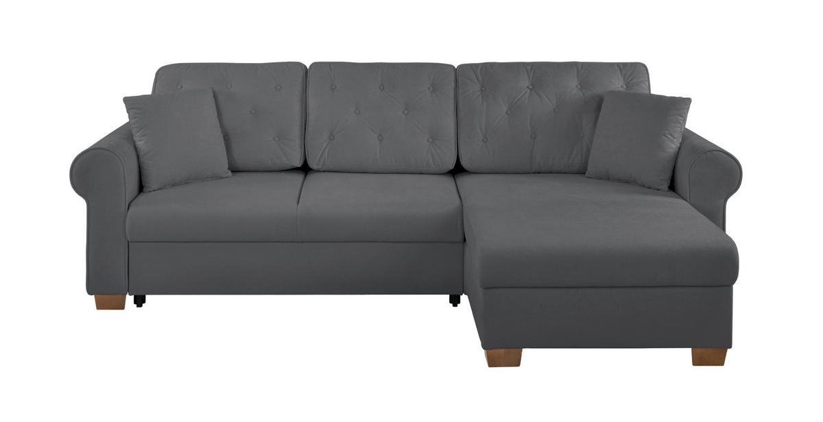 ECKSOFA Arles Dunkelgrau  - Dunkelgrau/Buchefarben, Design, Holz/Textil (266/161cm) - MID.YOU