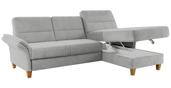 ECKSOFA inkl. Funktion Hellgrau Flachgewebe  - Eichefarben/Hellgrau, KONVENTIONELL, Holz/Textil (252/162cm) - Cantus