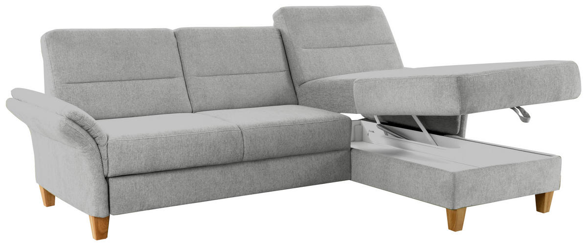 ECKSOFA in Flachgewebe Hellgrau  - Eichefarben/Hellgrau, Konventionell, Holz/Textil (252/162cm) - Sit & More