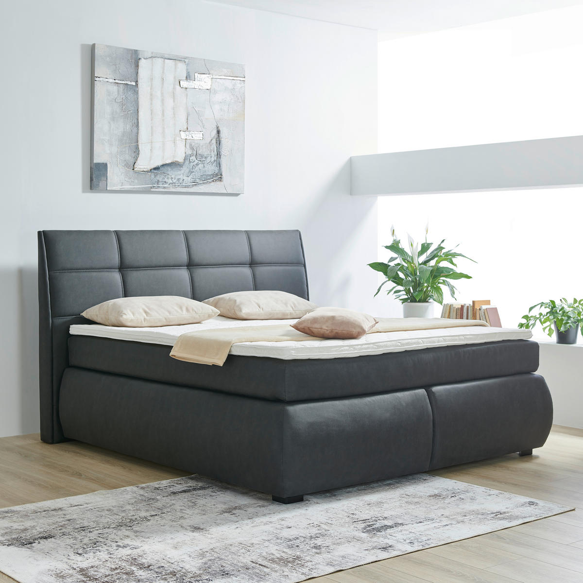 Boxspring, 160/200 cm, gri - negru/gri, Konventionell, textil/material pe bază de lemn (160/200cm) - Xora