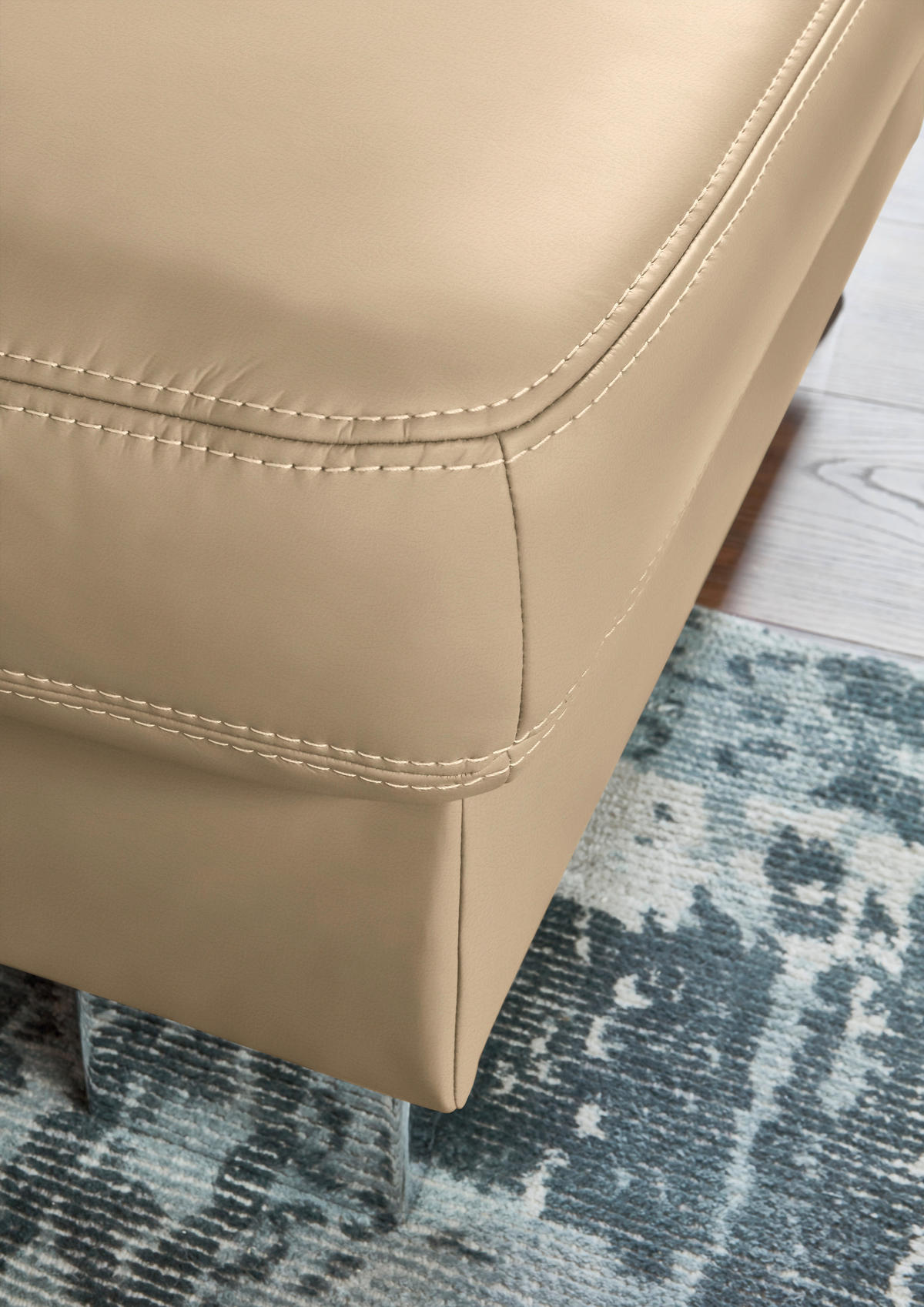 ECKSOFA  in Echtleder Beige  248/235 cm  - Beige/Alufarben, Design, Leder/Metall (248/235cm) - Beldomo Premium