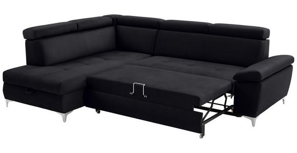 ECKSOFA Schwarz Mikrofaser  - Chromfarben/Schwarz, KONVENTIONELL, Textil/Metall (206/271cm) - Carryhome