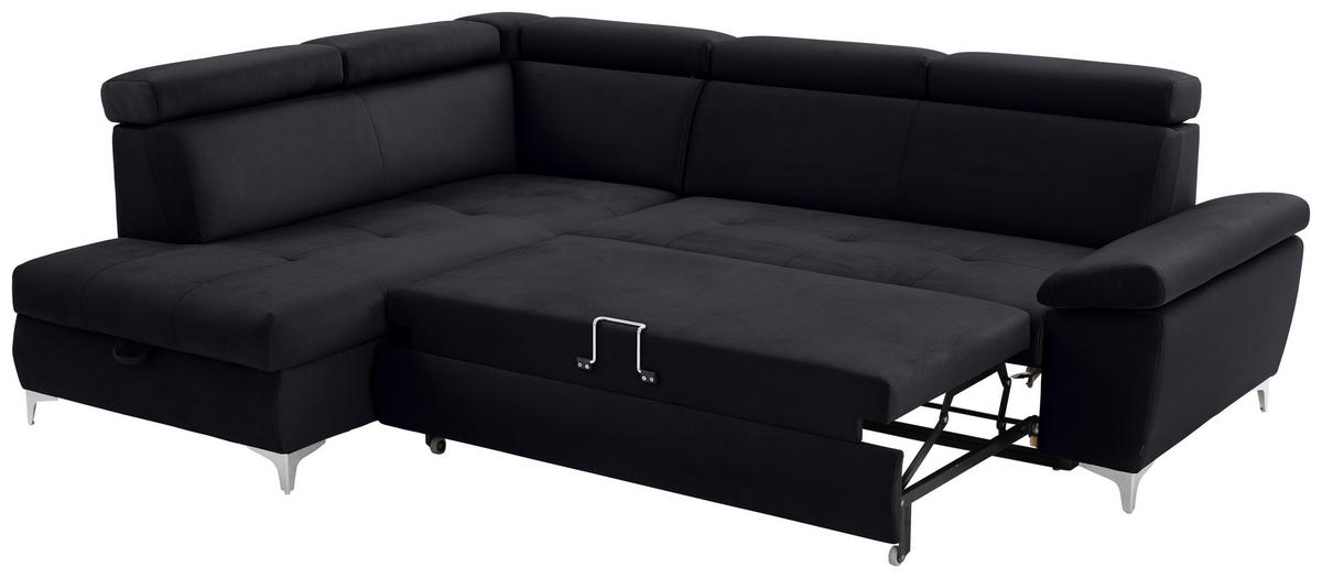 ECKSOFA Schwarz Mikrofaser  - Chromfarben/Schwarz, KONVENTIONELL, Textil/Metall (206/271cm) - Carryhome