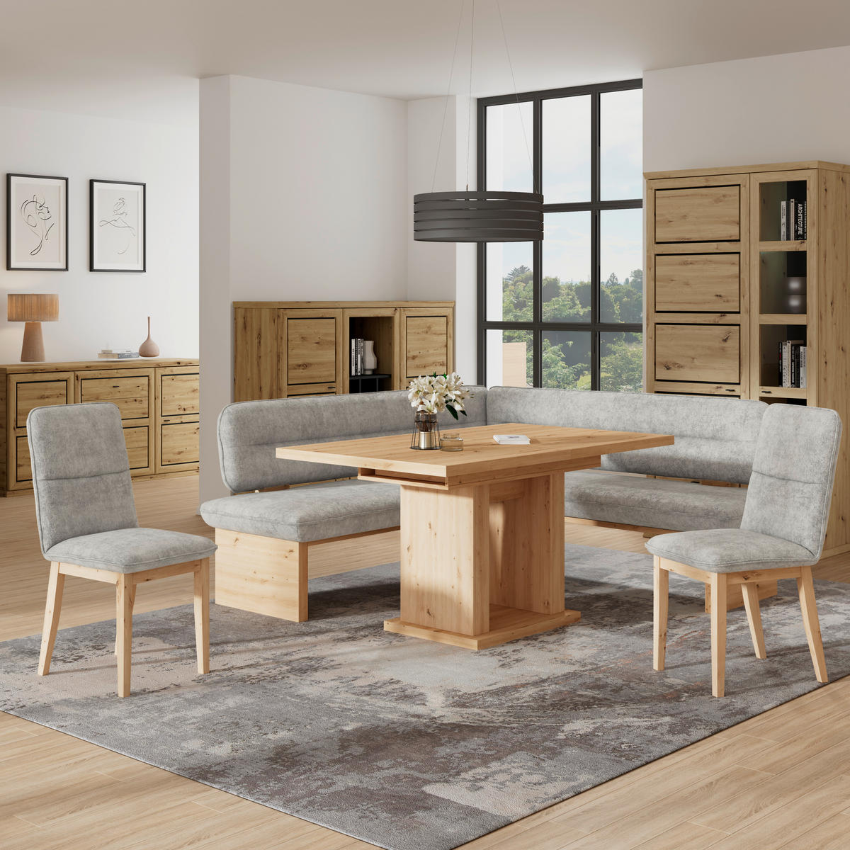 ECKBANK 232/170 cm Webstoff Hellgrau Eiche Sperrholz   - Eichefarben/Hellgrau, KONVENTIONELL, Holz/Textil (232/170cm) - James Wood