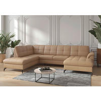 WOHNLANDSCHAFT in Vliesstoff Kombination Echtleder/Stoff Cappuccino  - Schwarz/Cappuccino, Modern, Leder/Textil (212/319/164cm) - Sit & More