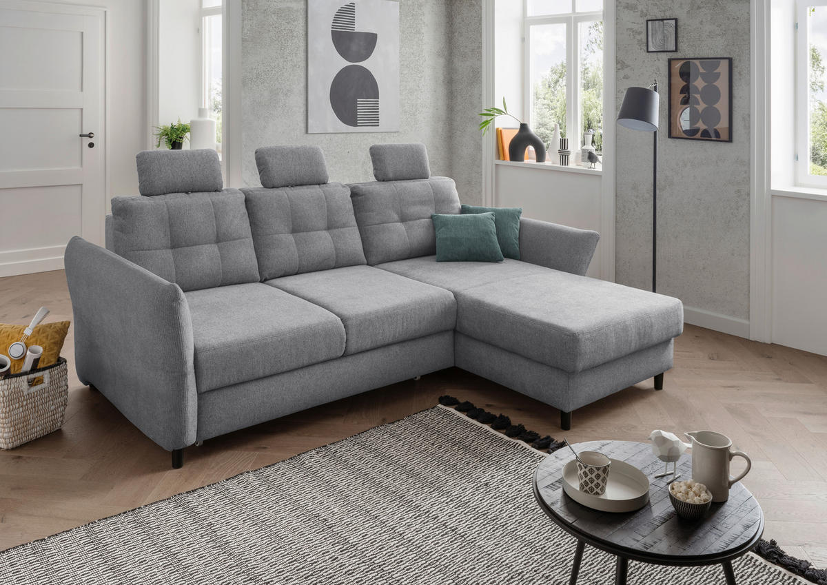 ECKSOFA Silberfarben Chenille  - Mintgrau/Silberfarben, MODERN, Holz/Textil (250-280/176cm) - Livetastic