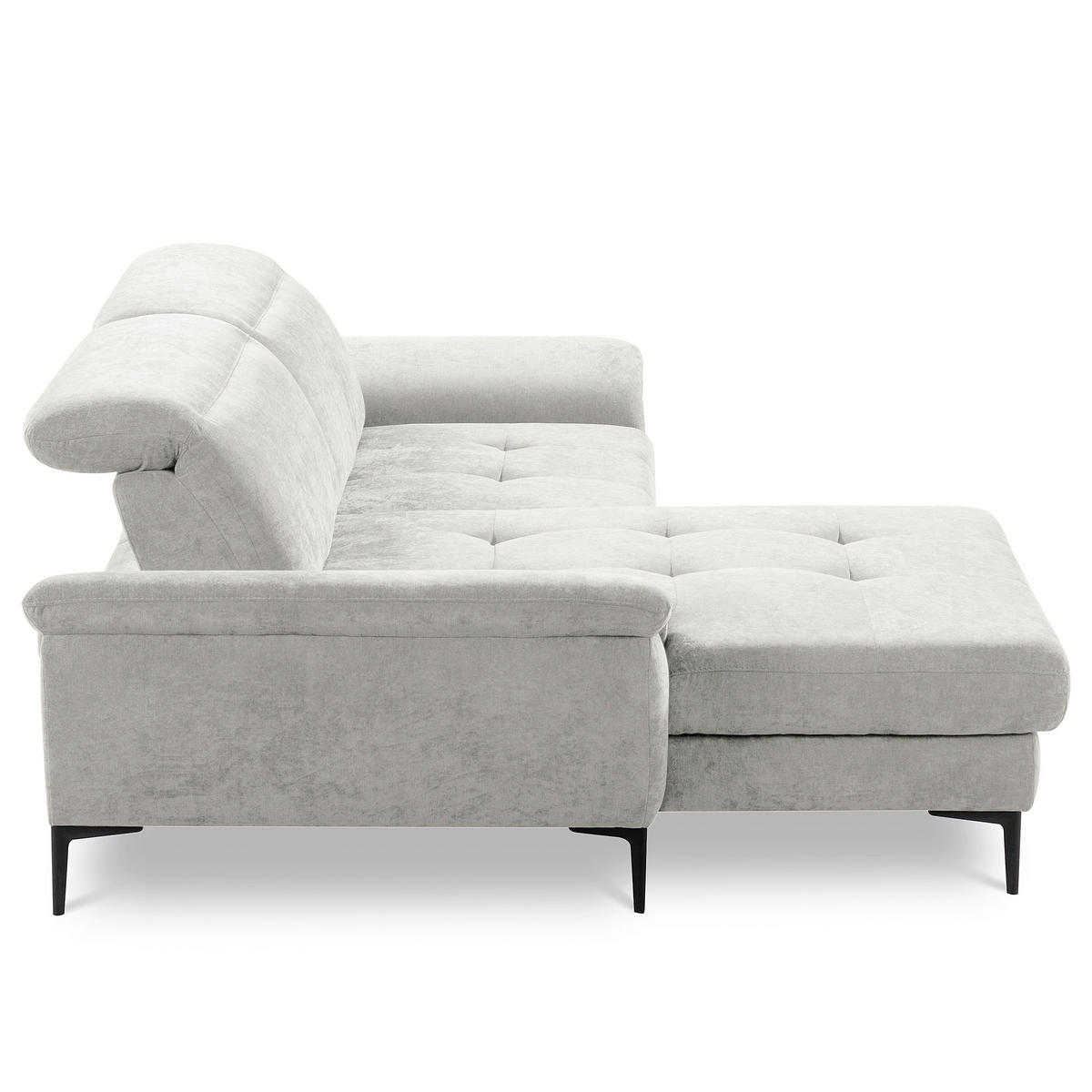ECKSOFA PRADO Grau Webstoff Bettkasten, Kopfteilverstellung, Sitztiefenverstellung  - Schwarz/Grau, Design, Textil/Metall (195/268cm) - Livetastic