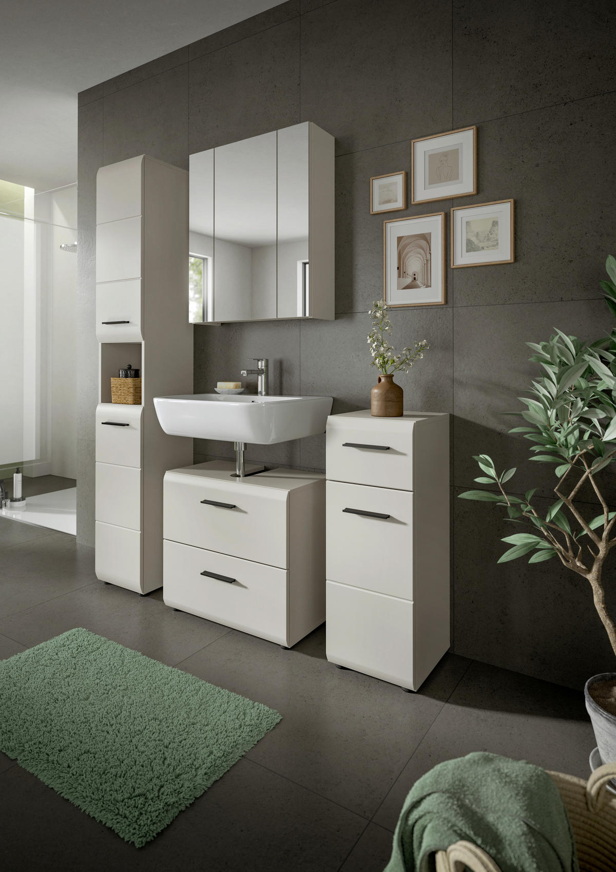 BADEZIMMER 4-teilig  in 120 cm  - Kaschmir/Schwarz, Trend, Glas/Holzwerkstoff (120cm) - MID.YOU