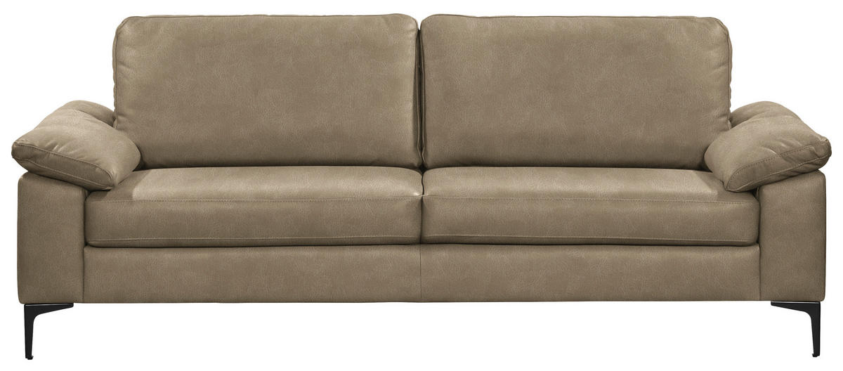2,5-SITZER  in Echtleder Taupe   - Taupe/Schwarz, Design, Leder/Metall (204/83/97cm) - Schöner Wohnen