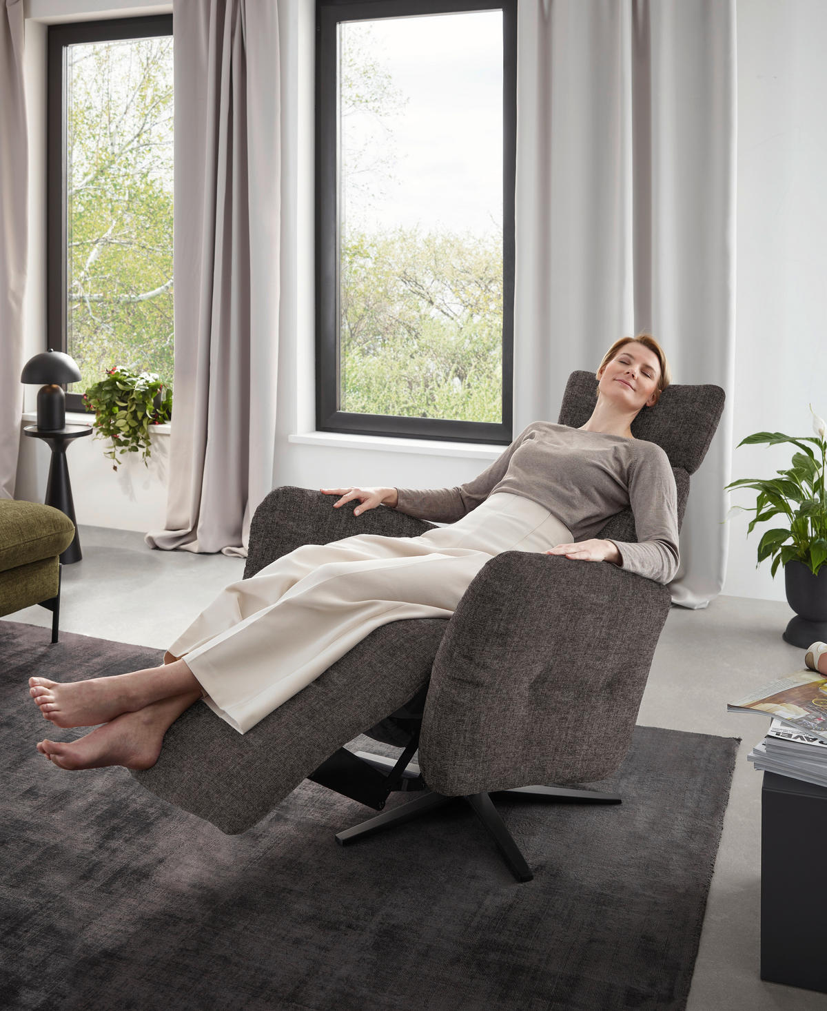 RELAXSESSEL in Textil Graubraun  - Graubraun/Schwarz, Design, Textil/Metall (78/113/90cm) - Dieter Knoll