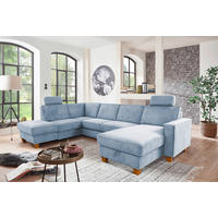 WOHNLANDSCHAFT Flachgewebe Hellblau  - Eichefarben/Hellblau, Konventionell, Holz/Textil (213/309/161cm) - Sit & More