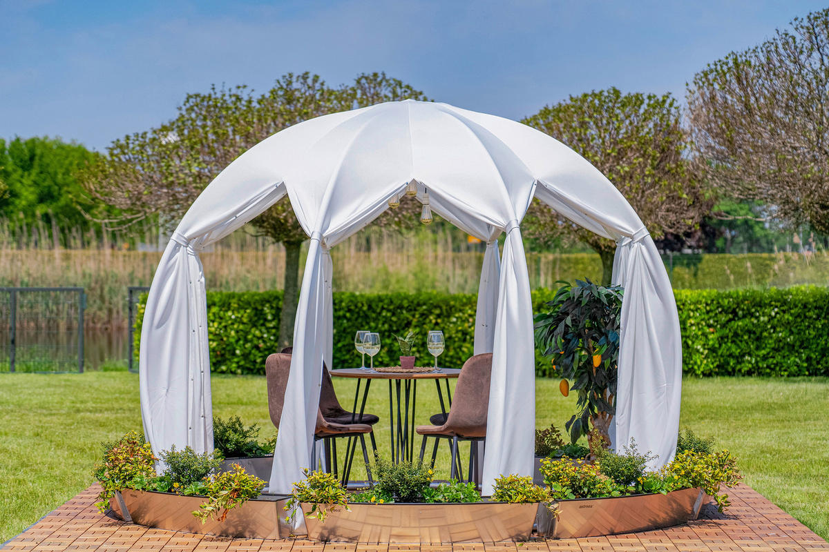 PAVILLON 303/230/303 cm Aluminium  - Silberfarben/Weiß, Basics, Textil/Metall (303/230/303cm)