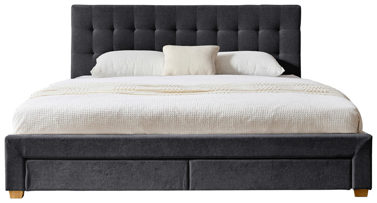POLSTERBETT 140/200 cm, inkl. gepolstertes Kopfteil, Lattenrost, Bettschubladen,  in Dunkelgrau  - Dunkelgrau/Naturfarben, Design, Holz/Textil (140/200cm) - Boxxx
