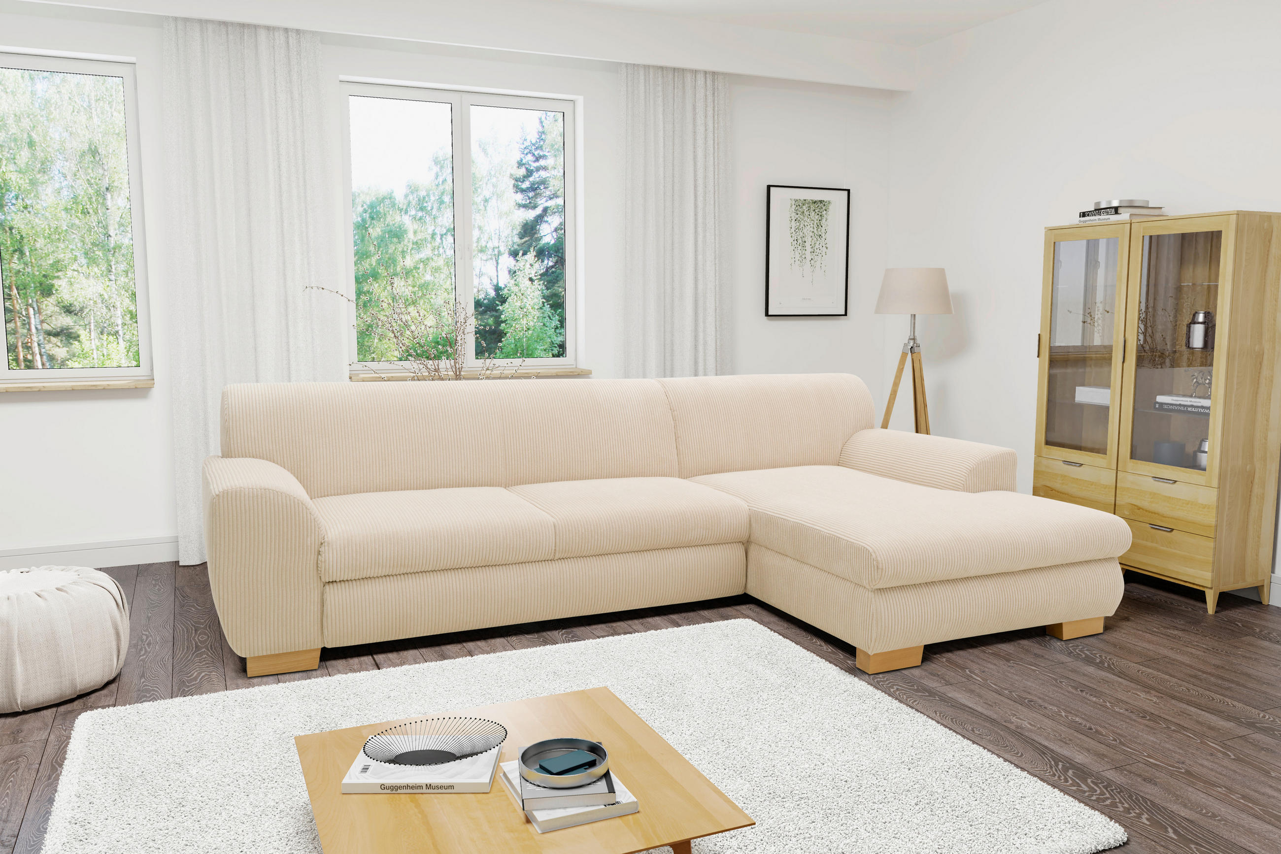 ECKSOFA NIKA Creme Webstoff  - Silberfarben/Creme, Basics, Holz/Textil (277/156cm) - MID.YOU