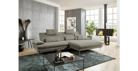 ECKSOFA in Velours Grau 284/184 cm - Schwarz/Grau, Design, Textil/Metall (284/184cm) - Dieter Knoll