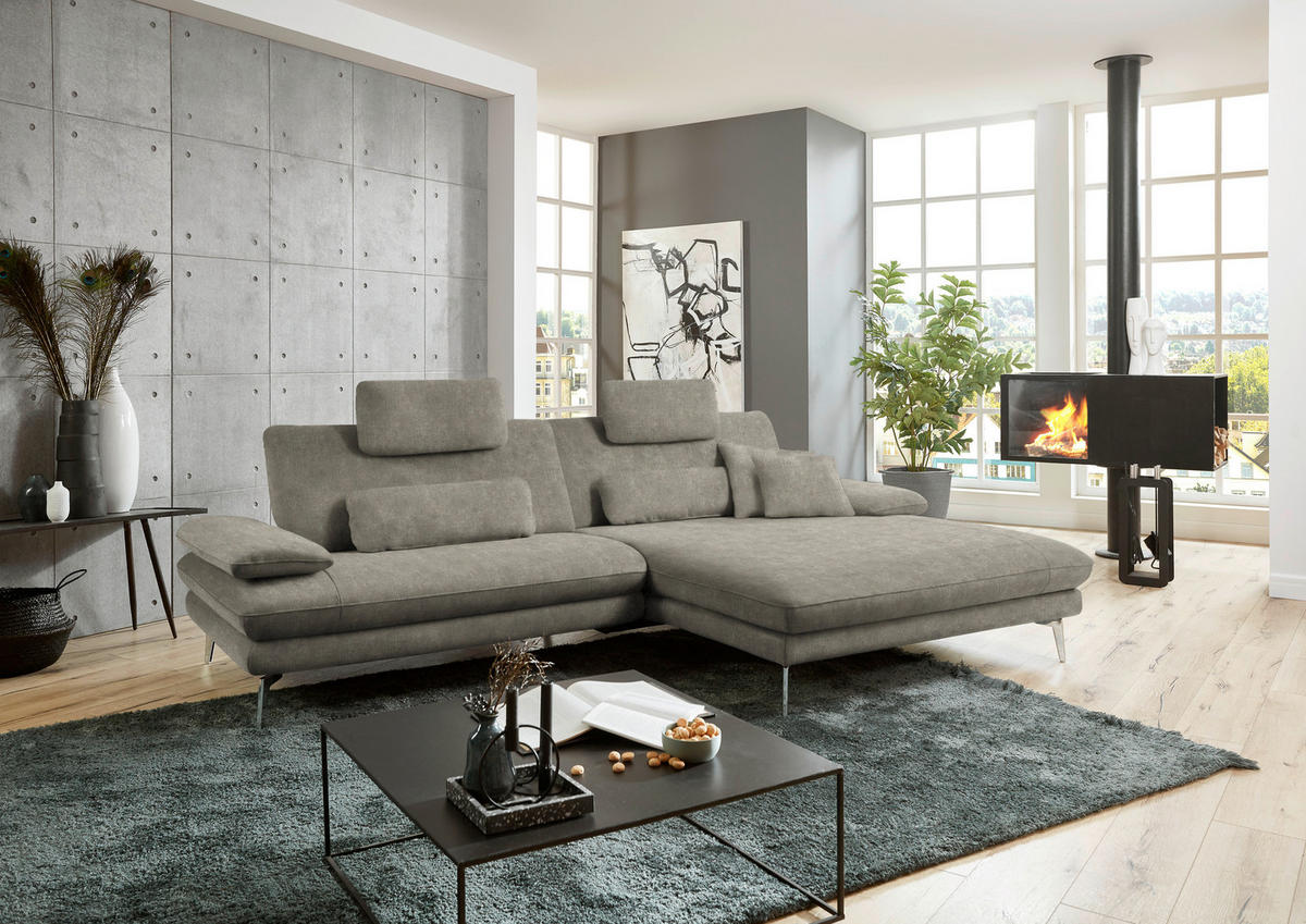ECKSOFA in Velours Grau  - Schwarz/Grau, Design, Textil/Metall (284/184cm) - Dieter Knoll