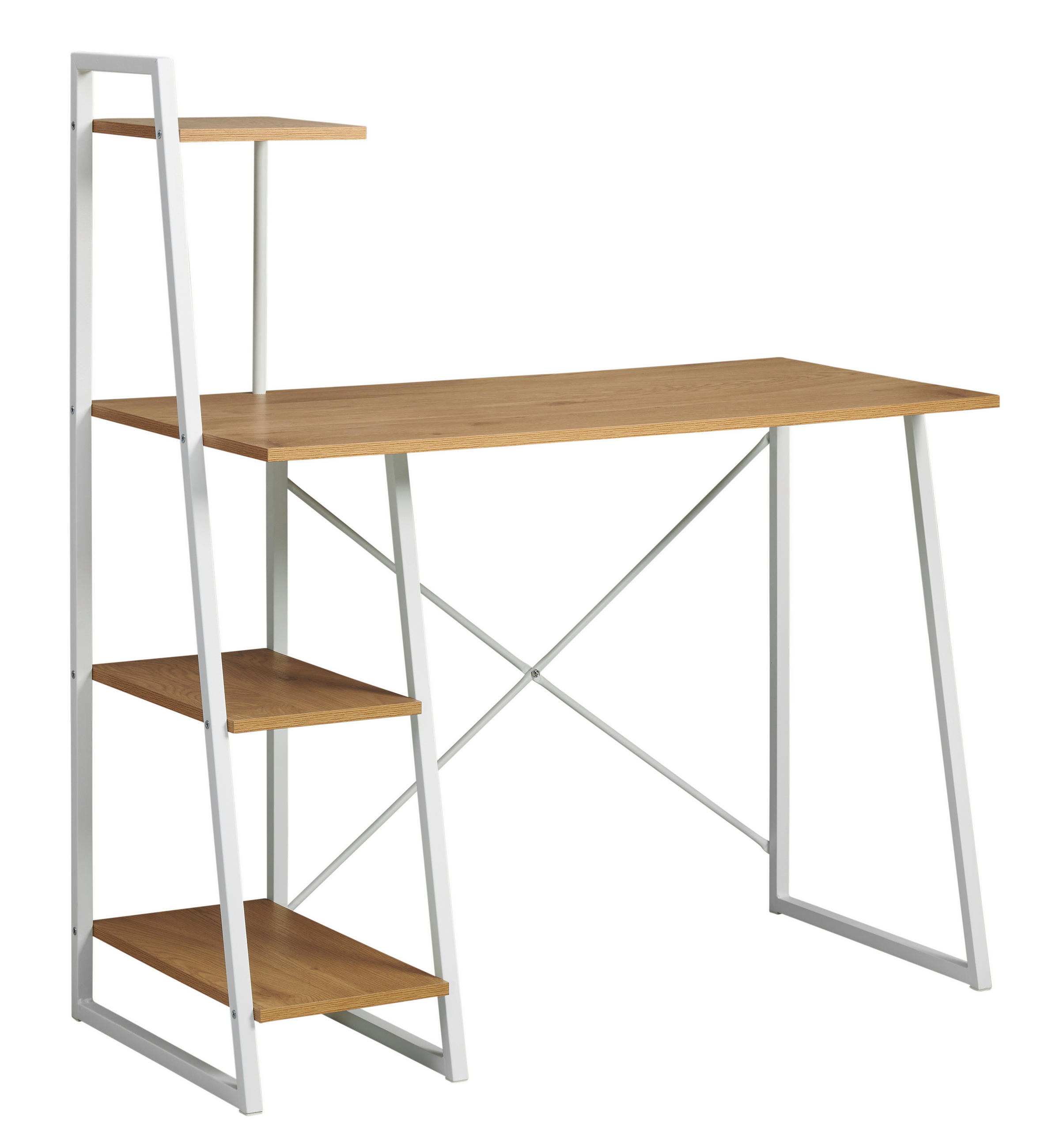 PISALNA MIZA kovina, leseni material bela, barve hrasta  - barve hrasta/bela, Moderno, kovina/leseni material (102/117/50cm) - MID.YOU