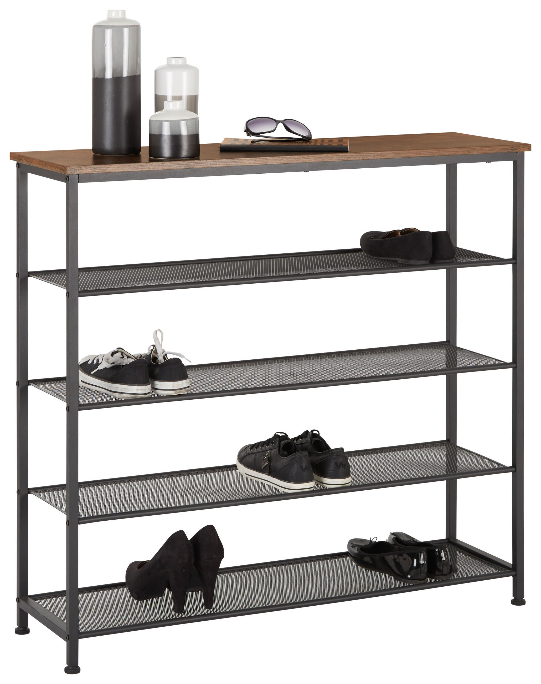 SCHUHREGAL Naturfarben, Schwarz  - Schwarz/Naturfarben, Trend, Holzwerkstoff/Metall (100/93/30cm) - Carryhome