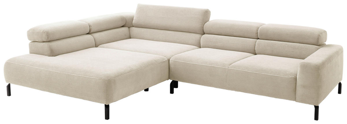 ECKSOFA inkl. Funktion in Cord Naturfarben  - Schwarz/Naturfarben, Modern, Textil/Metall (219/309cm) - Pure Home Lifestyle