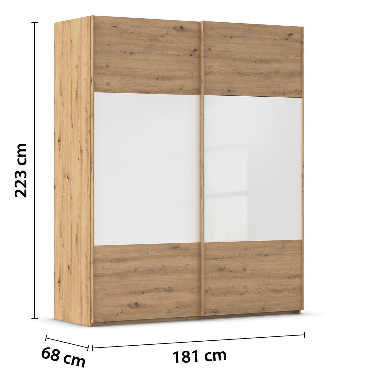 SCHWEBETÜRENSCHRANK 181/223/68 cm 2-türig Weiß, Eiche Artisan  - Eichefarben/Weiß, Design, Glas/Holzwerkstoff (181/223/68cm) - Xora