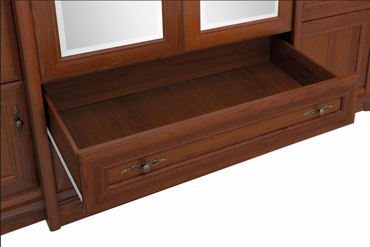 Dulap Cu Uși Rotative, castaniu - castaniu/alămiu, Natur, sticlă/metal (227/225/53-65,5cm) - Cantus