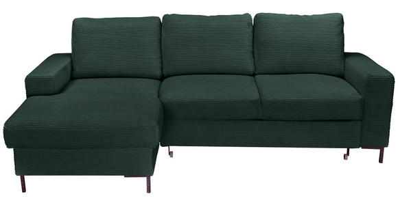 ECKSOFA Dunkelgrün Cord  - Dunkelgrün/Schwarz, KONVENTIONELL, Textil/Metall (150/240cm) - Carryhome