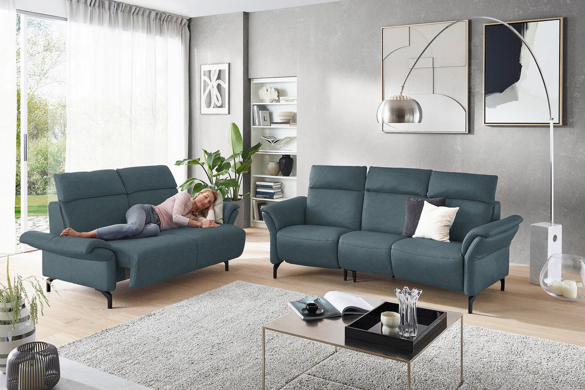2-SITZER-SOFA in Echtleder Graublau  - Graublau/Schwarz, Konventionell, Leder/Metall (178/103/92cm) - Dieter Knoll