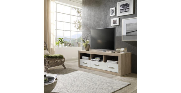 TV-ELEMENT Weiß, Sonoma Eiche  - Silberfarben/Weiß, Design, Holzwerkstoff/Kunststoff (147/49/45cm) - Xora