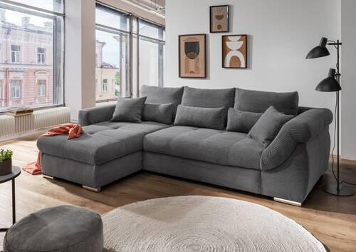 ECKSOFA in Cord Grau  - Chromfarben/Grau, Modern, Holz/Textil (188/302cm) - MID.YOU