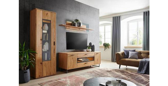 WOHNWAND in Eichefarben - Eichefarben/Silberfarben, KONVENTIONELL, Glas/Holz (263/200/50cm) - Cantus