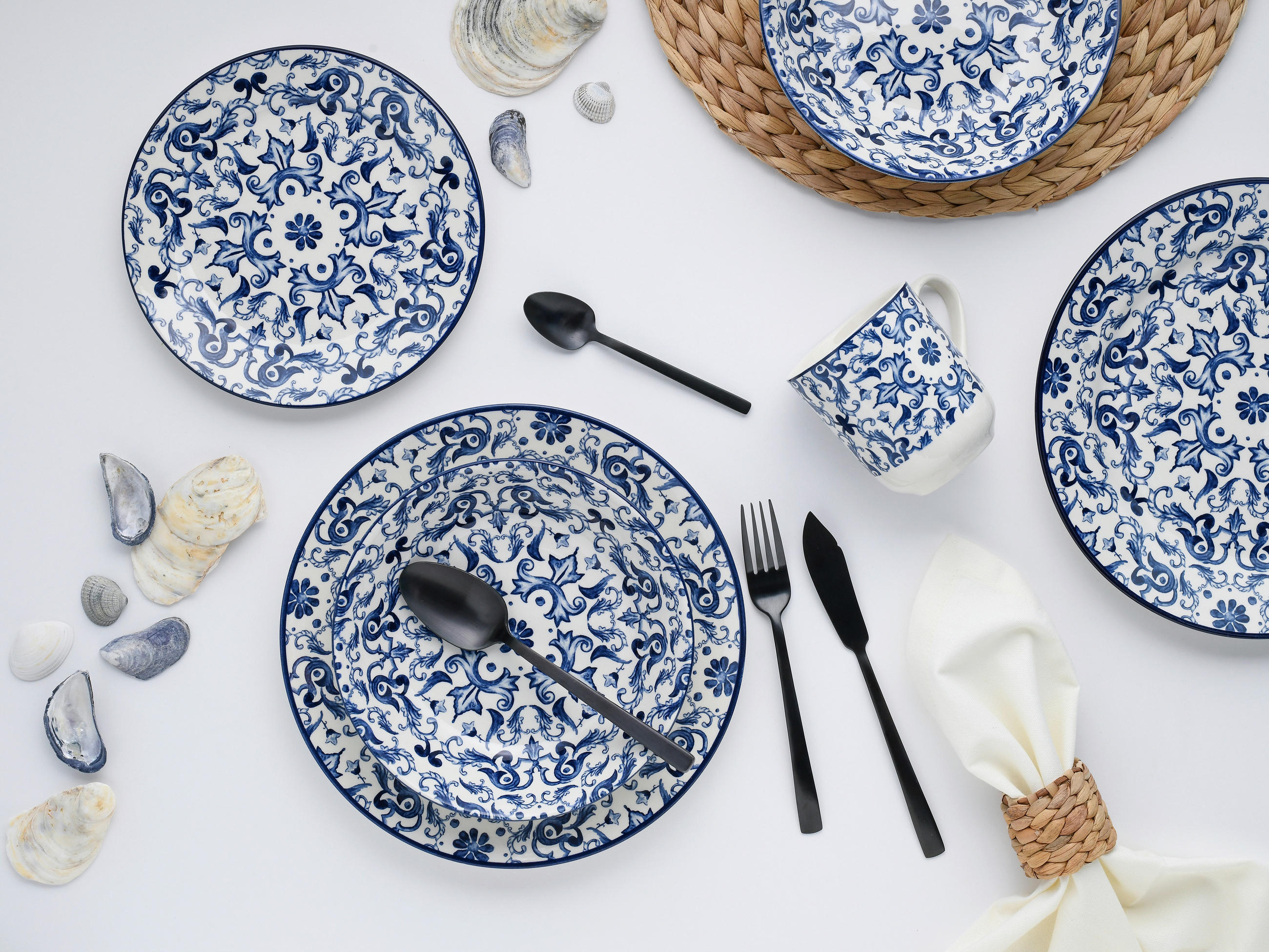 KOMBISERVICE Blau, Weiß Fresco 16-teilig 4 Personen  - Blau/Weiß, Basics, Keramik (33/32/31cm) - Creatable