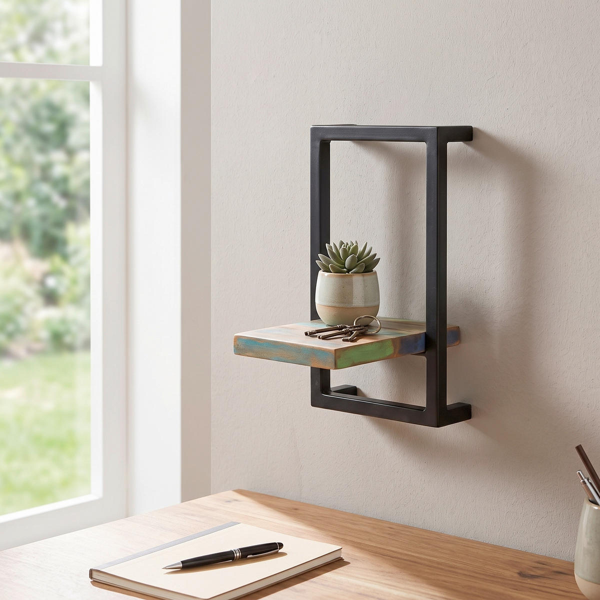 WANDREGAL  - Multicolor/Schwarz, Design, Holz/Metall (20/35/25cm) - MID.YOU